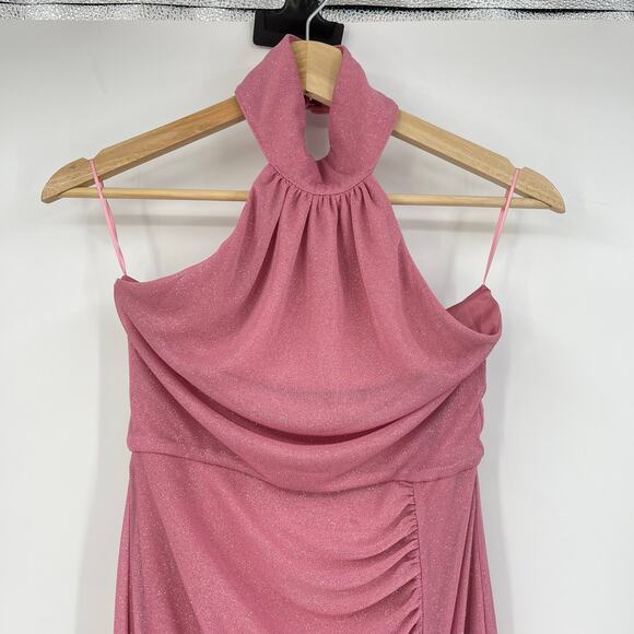 superdown | Bea Halter Maxi Dress in Pink Glitter Knit Ruched Halter S - Picture 6 of 14